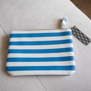 Mollie Jacob blue and white striped clutch